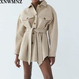 XNWMNZ Za Women Fashion With Belt Loose Woolen Jacket Coat