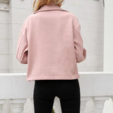Single Breasted Lapel Shirt Jacket Jacket Pink Cropped Top