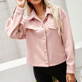 Single Breasted Lapel Shirt Jacket Jacket Pink Cropped Top