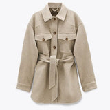 XNWMNZ Za Women Fashion With Belt Loose Woolen Jacket Coat