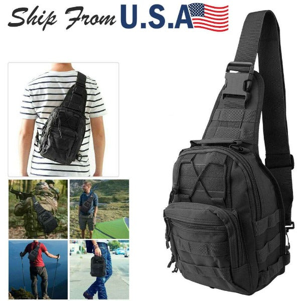 Men Backpack Tactical Sling Bag Chest Shoulder Body Molle Day Pack Pouch Black - Fashionlinko