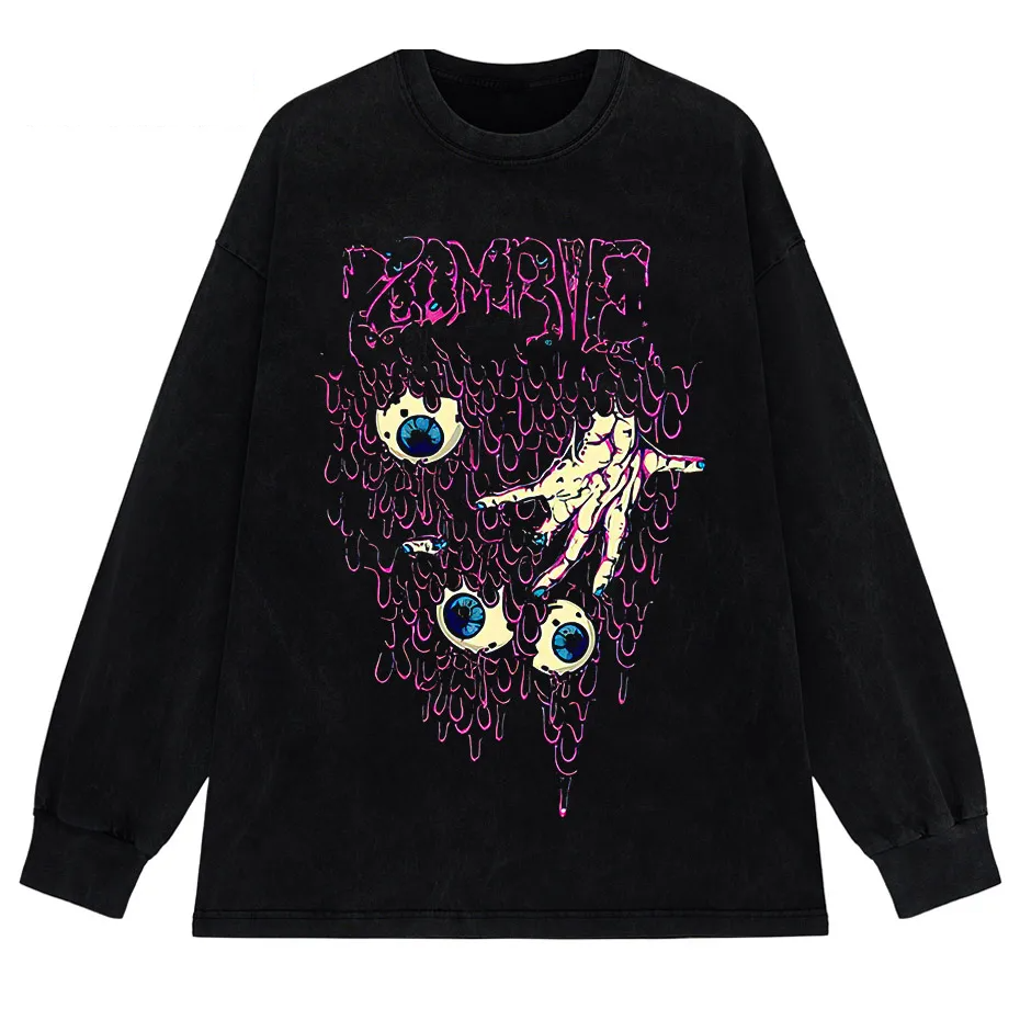 Zombie Horror Gothic Washed Cotton Oversized T-Shirt