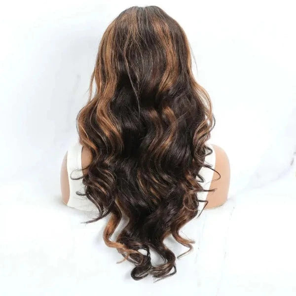 22"Inch Highlight Bouncy Body Wave 360 Crystal HD Lace Human Hair Wig - Fashionlinko