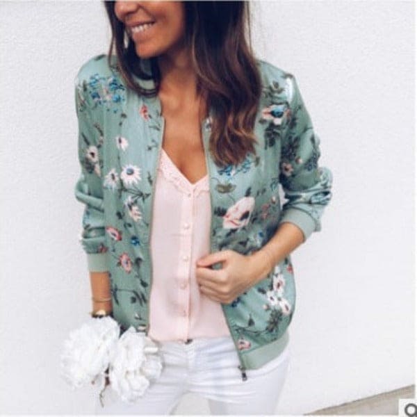 New Round Neck Print Fashion Zipper Jacket Coat fo