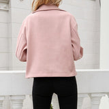 Single Breasted Lapel Shirt Jacket Jacket Pink Cropped Top 