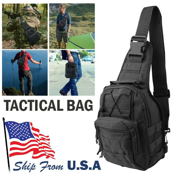 Men Backpack Tactical Sling Bag Chest Shoulder Body Molle Day Pack Pouch Black - Fashionlinko