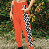 Pantalon Femme Side Checkerboard Zipper Sweatpants - Fashionlinko