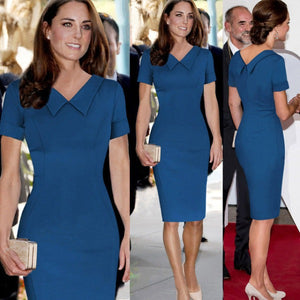 Catherine Elizabeth Middleton Princess Kate Pencil Dress Women Elegant Celebrity Peter Pan Collar Short Sleeve Work Office Dress