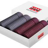 Four-pack men's boxer briefs in assorted colors.
