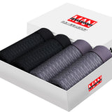 Four-pack men's boxer briefs in assorted colors.
