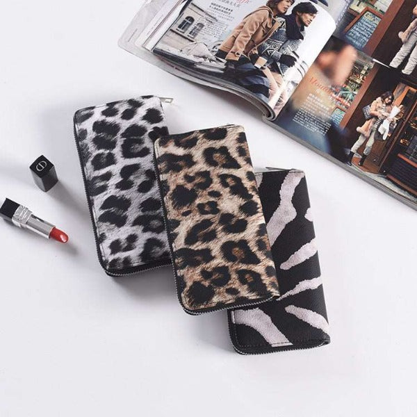 Fashion Long Zipper Women Wallets Bright Leather Black and White Wallet Wallet Prismatic Bag Flower Corner Clutch Bag Purse - Fashionlinko