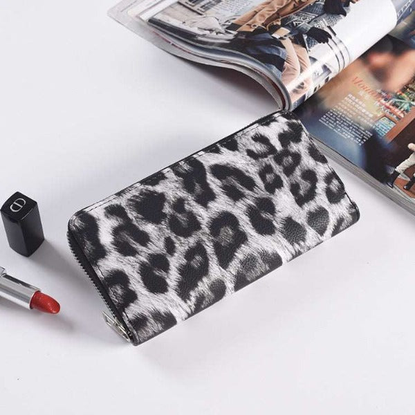 Fashion Long Zipper Women Wallets Bright Leather Black and White Wallet Wallet Prismatic Bag Flower Corner Clutch Bag Purse - Fashionlinko