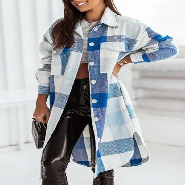 Long Plaid Jackets Coat Women Winter Thick Long Coats Jacket Media 