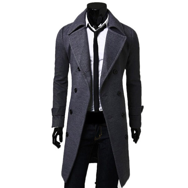 Winter Wool Jacket Men's Coat Warm Solid Jacket Double Breasted Business Casual Overcoat long cotton collar trench coat 