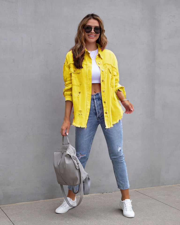 Fashion Ripped Shirt Jacket Female Autumn And Spring Casual Tops Womens Clothing fashionlinko.com