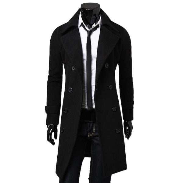 Winter Wool Jacket Men's Coat Warm Solid Jacket Double Breasted Business Casual Overcoat long cotton collar trench coat 