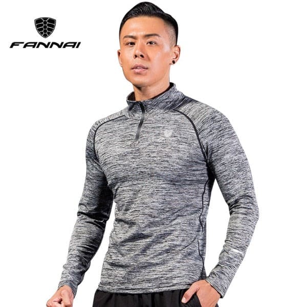 FANNAI Sport Men T-shirt with Zipper Quick Dry Long Sleeve Camisa Sportswear Men Fitness Outdoor Running Trainining Clothing Gym Media 