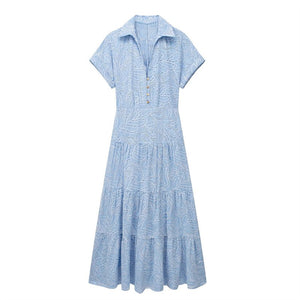 Chic Embroidery Shirt Dress Woman Blue