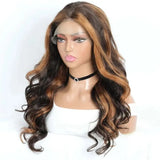 22"Inch Highlight Bouncy Body Wave 360 Crystal HD Lace Human Hair Wig - Fashionlinko