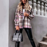 Autumn Long Plaid Jacket Women Coat Overshirt Winter Checkered Jacket Female Long Sleeve Shirt Jacket For Women