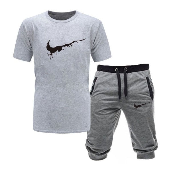 Two Pieces Sets T Shirts+Shorts Suit Men Summer Tops Tees Fashion Tshirt High Quality Men Clothing