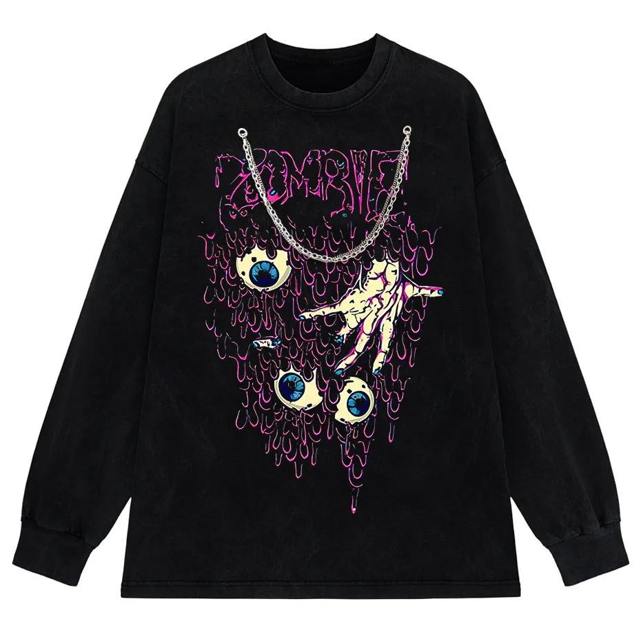 Zombie Horror Gothic Washed Cotton Oversized T-Shirt