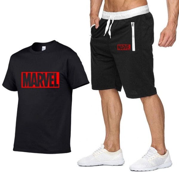 Cotton T Shirts+Shorts Men Sets Brand Clothing Two Pieces Tracksuit