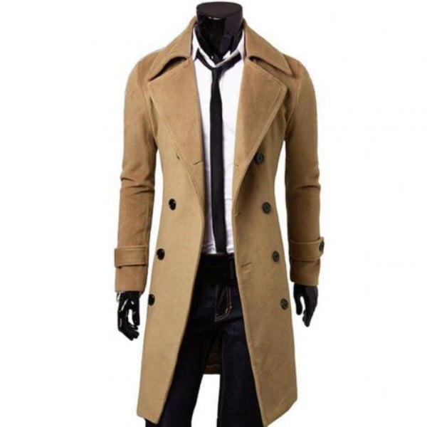 Winter Wool Jacket Men's Coat Warm Solid Jacket Double Breasted Business Casual Overcoat long cotton collar trench coat