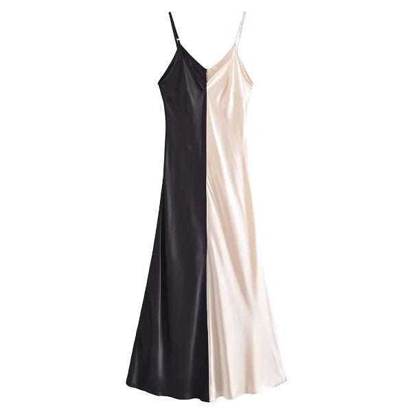 Women Dress Fashion New Silk Texture Double Sleeveless Midi Suspender Dress Woman Female Dress 