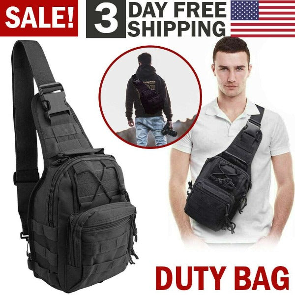 Men Backpack Tactical Sling Bag Chest Shoulder Body Molle Day Pack Pouch Black - Fashionlinko