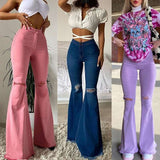 Colored Stretch Denim Trousers - Fashionlinko