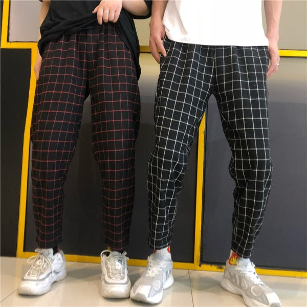 Fashion Vintage Plaid Patchwork Pants Harajuku Woman Man Trousers Elastics High Waist Pants Korean Causal Straight Pants Media