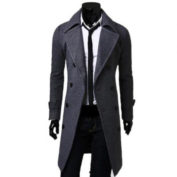 Winter Wool Jacket Men's Coat Warm Solid Jacket Double Breasted Business Casual Overcoat long cotton collar trench coat