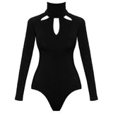 Black Cutout Long Sleeve Slim Sexy Solid Colour Jumpsuit - Fashionlinko