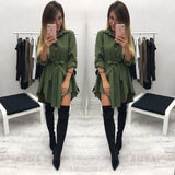 Irregular tie waist shirt dress Women autumn  wrap dress Long sleeve turn down collar short mini dresses