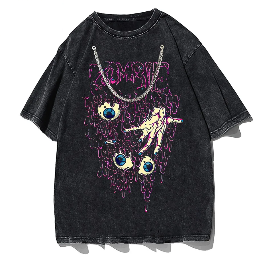 Zombie Horror Gothic Washed Cotton Oversized T-Shirt
