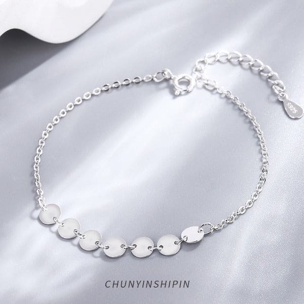 Ins Style Minority Temperament Jewelry S925 Sterling Silver Wafer Bracelet Korean Simple Round Brand Personalized Hand Jewelry Women's Jewelry