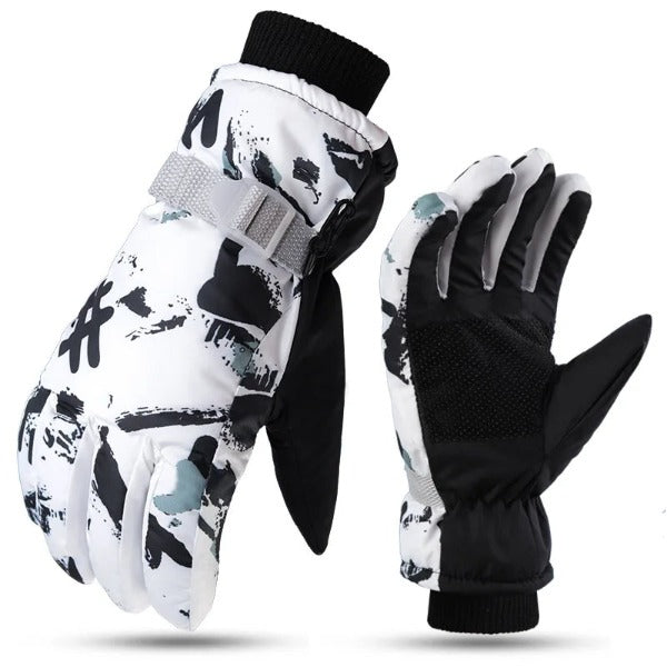 Winter Ski Gloves Warm Thermal Men Women Thickened Cotton Waterproof Non-Slip Warm Riding Outdoor Graffiti Snowboard Cycling 