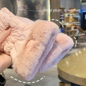 Cute Padded Gloves Little Bear Gloves Women Winter Fleece Thickened Warm Cycling Mountaineering S