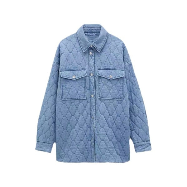 Women's Shirt Jackets Khaki Denim Coat Winter Warm Outwear Solid Long Sleeve Top Button Jackets Loose Casual Woman Jacket Media 