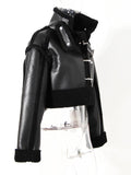 Black Leather Big Size Thick Short Jacket New Stand Collar Long Sleeve Women Coat Fashion Spring Autumn