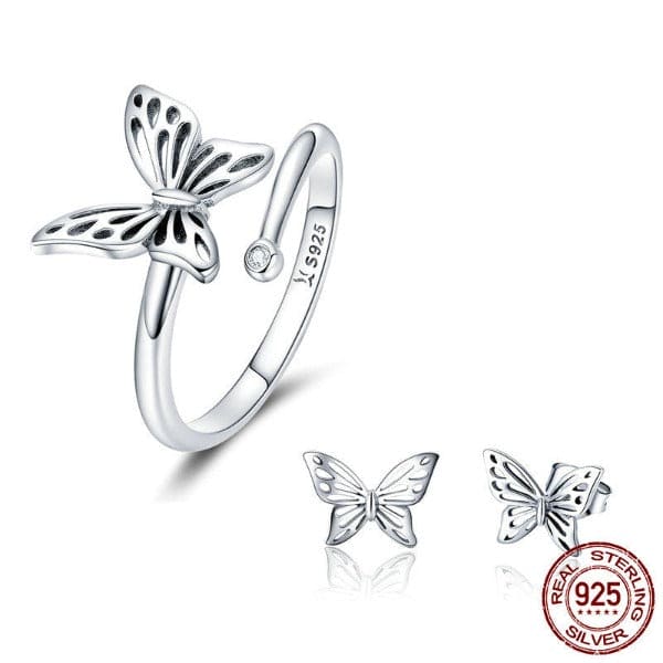 Silver jewellery Set Vintage Butterfly Rings