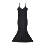 Women Fashion Dress Elegant Solid Sleeveless Dresses Slim Hollowed Out Suspender Woman Mermaid Long Dress