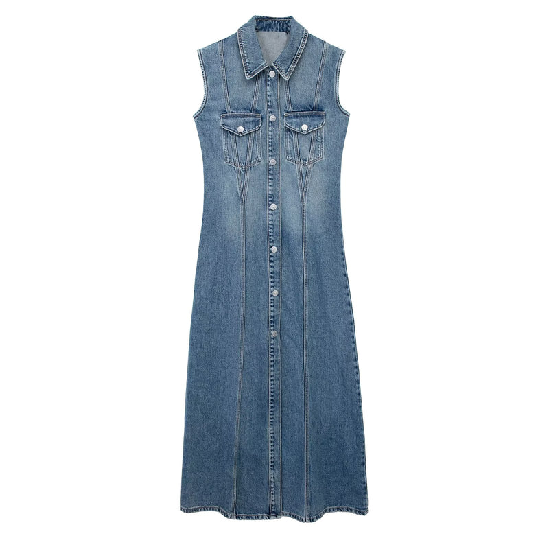 Female Sleeveless Denim Dress Media 