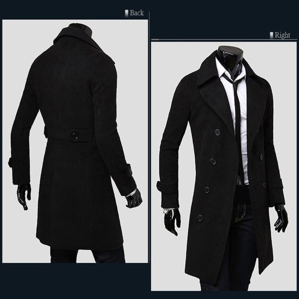 Winter Wool Jacket Men's Coat Warm Solid Jacket Double Breasted Business Casual Overcoat long cotton collar trench coat 