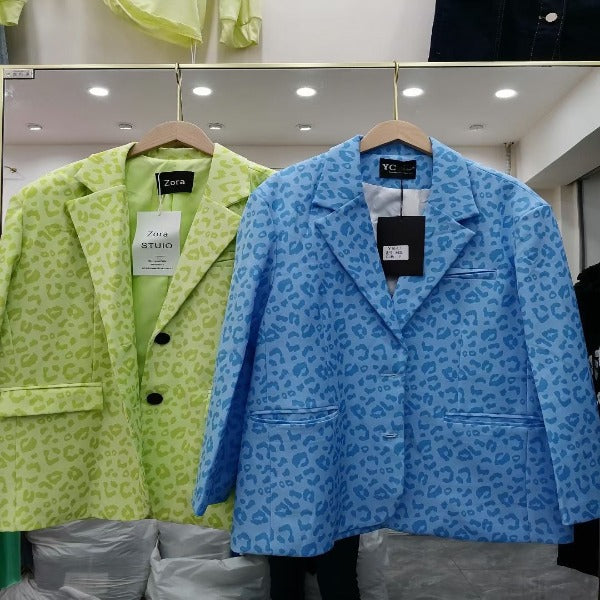 Women Blazer Leopard Printed Single Button Long Sleeve Ladies Suit Coat Fashion Loose Long Women's Suit Jacket 