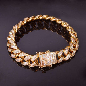 Bubble Letter Miami Cuban Link Bracelet for Men Real Gold Plated Hip Hop Jewelry - Fashionlinko