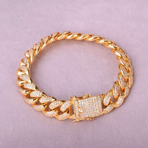 Bubble Letter Miami Cuban Link Bracelet for Men Real Gold Plated Hip Hop Jewelry - Fashionlinko