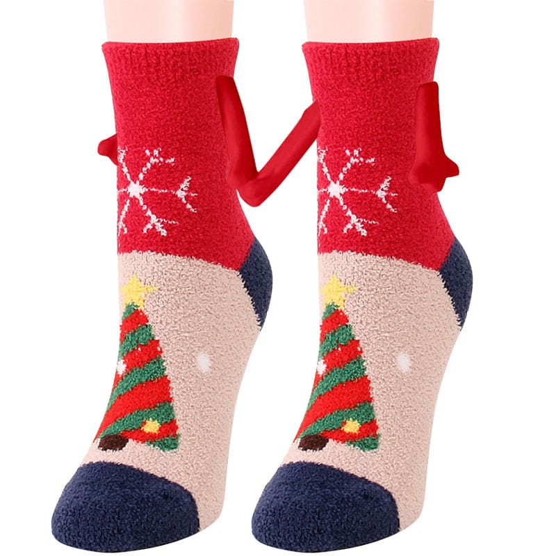 Christmas Supplies Magnetic Suction Hand In Hand Couple Socks Coral Fleece Tube Socks Warm Slipper Bed Socks Winter Soft Warm Slipper - Fashionlinko