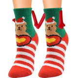 Christmas Supplies Magnetic Suction Hand In Hand Couple Socks Coral Fleece Tube Socks Warm Slipper Bed Socks Winter Soft Warm Slipper - Fashionlinko